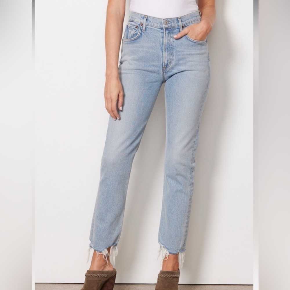 AGOLDE Merrel Mid Rise Straight Leg Jeans in Astray Fray Hem Size 25